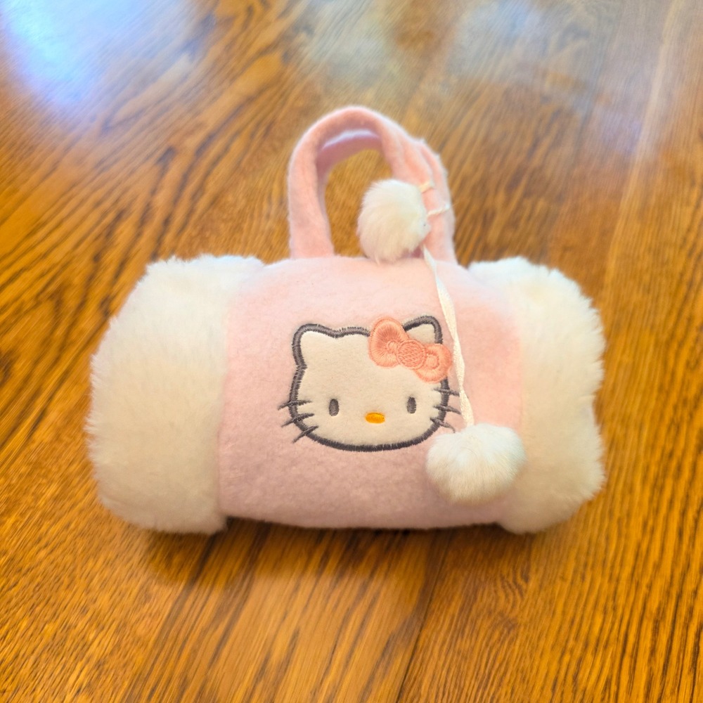 Hello Kitty Pink Faux Fur Plush Barrel Bag Y2K Kawaii Mini Handbag Girlhoodcore